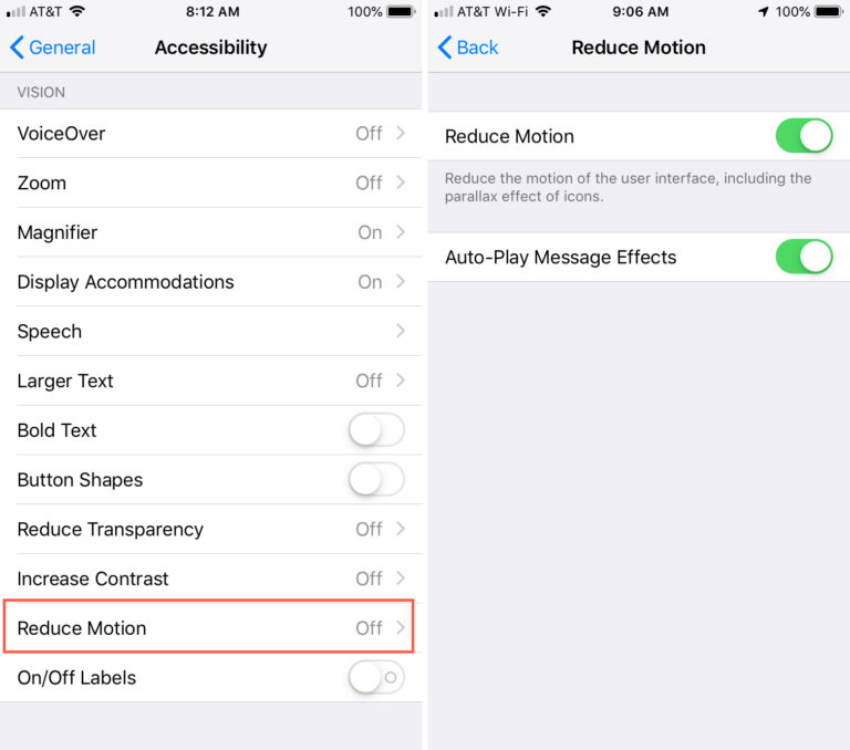 Disable Animations and Visual Effects iphone