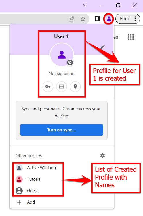 Creating user Profile in Google Chrome